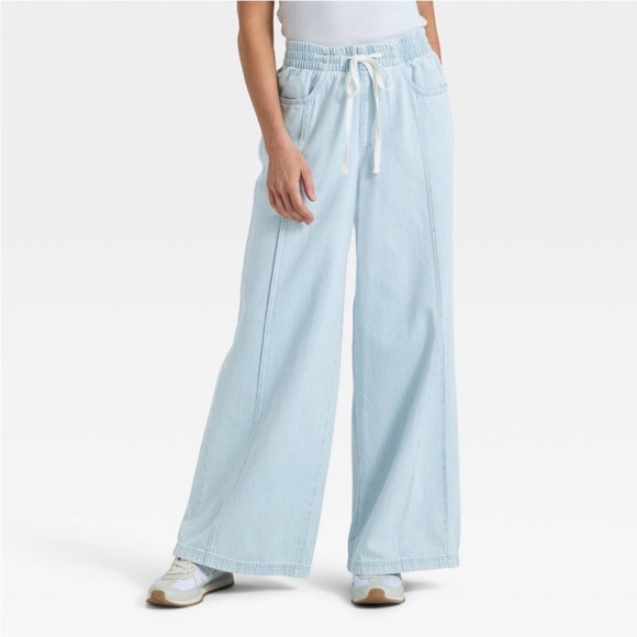 Universal Thread Pants - Universal Thread Denim High Rise Drawstring Wide Leg Relaxed Fit Beach Pants, sm